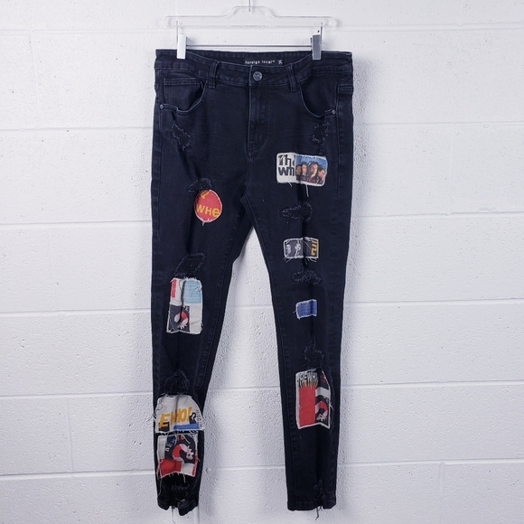 Foreign Local Other - Foreign Local 1.5 Band Patch The Who Black Denim Jeans Tapered Leg Men's 34